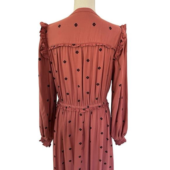 Farmers Market Floral Embroidered Maxi Dress Size L Pink Boho Trad Wife Modest - Picture 3 of 9